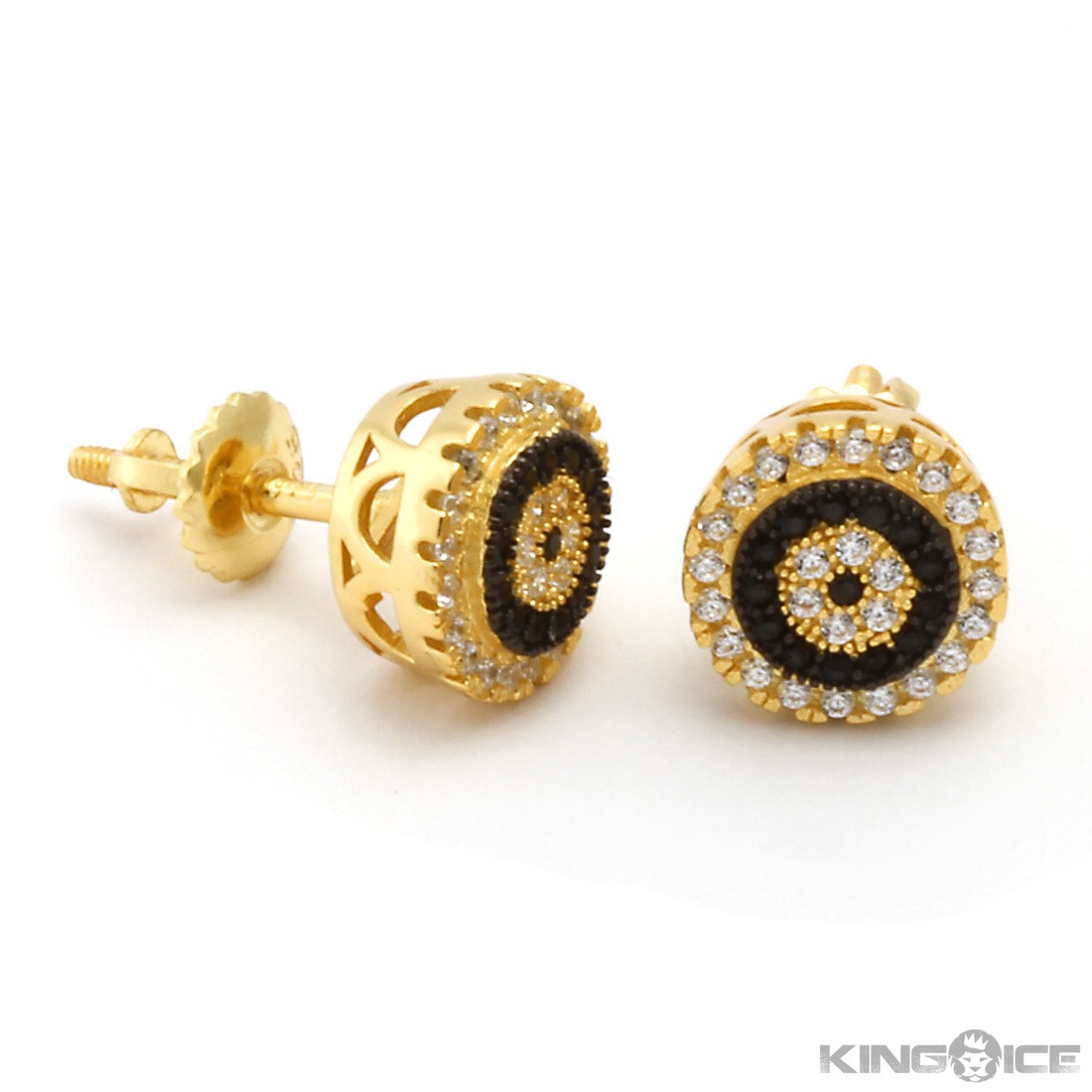King Ice 14K Gold Round Cz Earrings